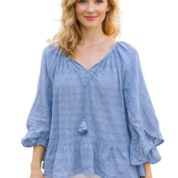 Matilda Jane Tops - Matilda Jane Dream Chasers Pretty Thing Blue Chambray Blouse Cottagecore Size M